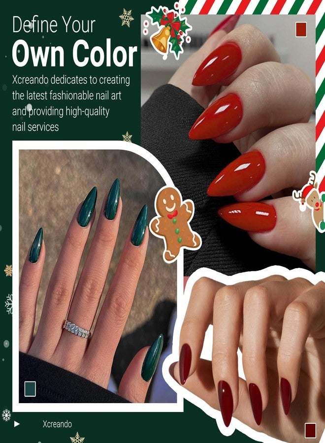 XCREANDO 48Pcs Dark Green Press on Nails Almond Fake Nails Glue on Nails Medium Length Almond Shaped Press ons, Medium Stiletto False Nail for Women, Thick Acrylic Gel Nail - Image 5